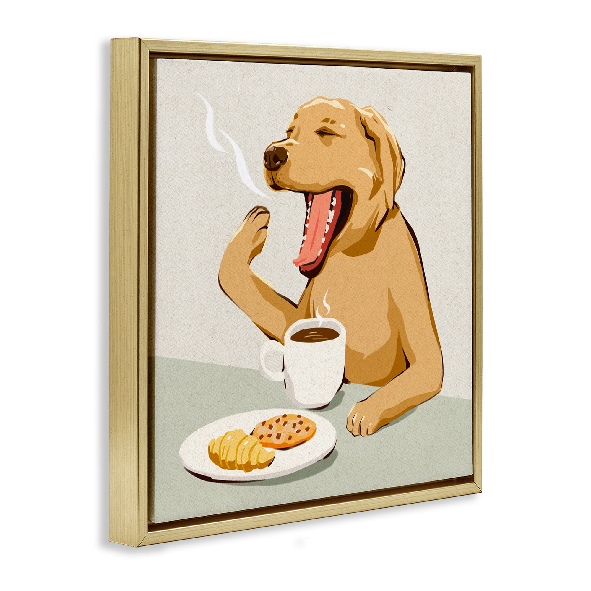Stupell Industries Yawning Dog Morning Coffee Gold Framed Floater Canvas Wall Art, design by Ziwei Li