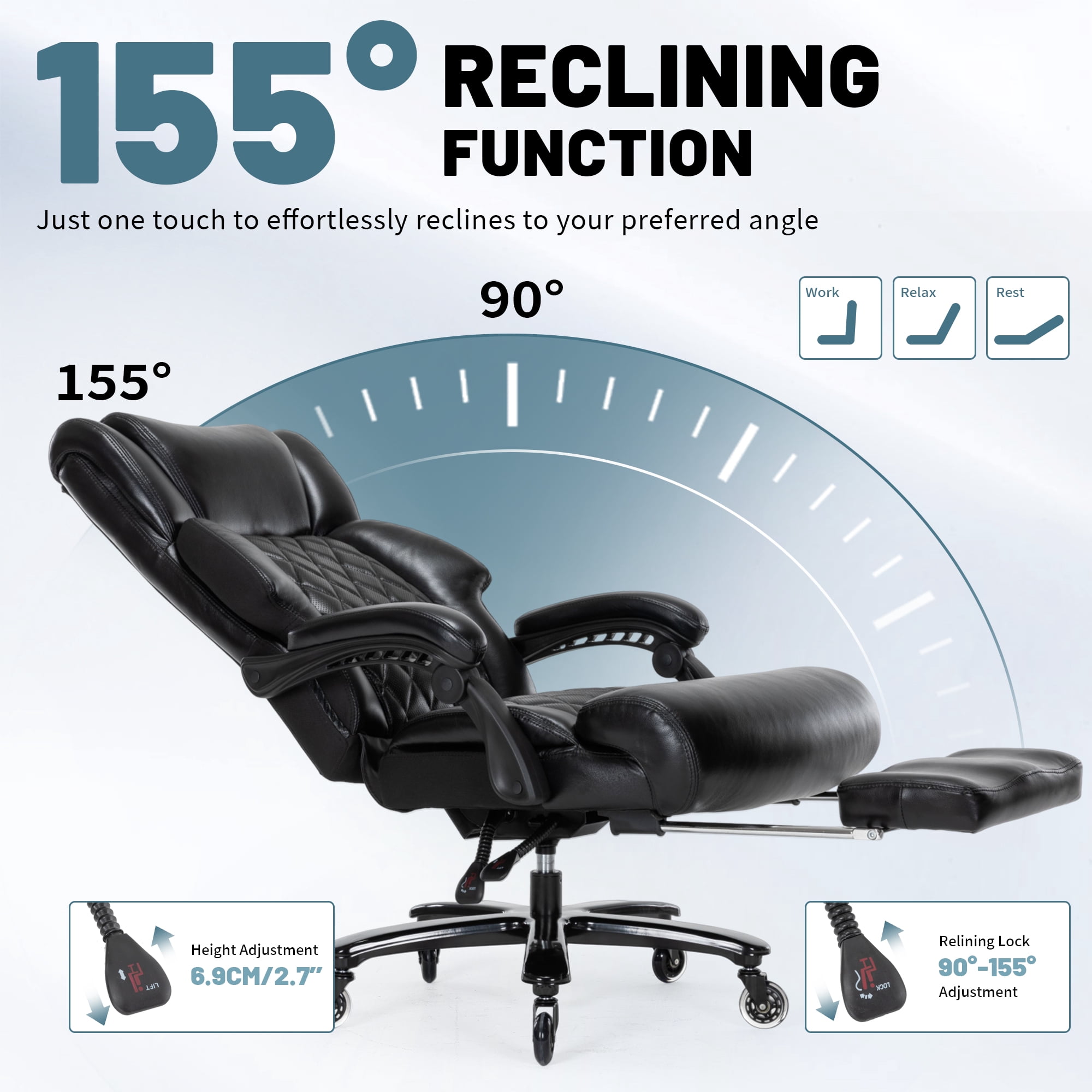 Big and Tall Office Chair 800 lb Capacity, Extra Wide Seat, Reclining Ergonomic Chair with Footrest for All Day Comfort