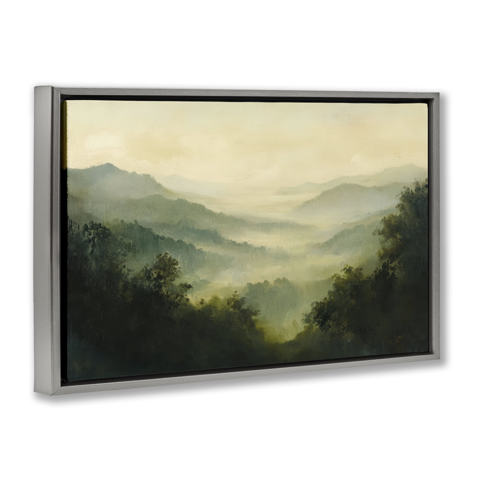 Through The Haze Landscape Gray Framed Floater Canvas Wall Art, design by Petal Prints Design