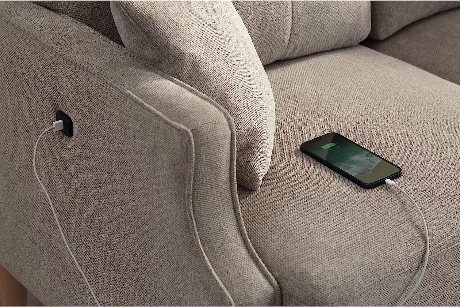 DEALTOPS Mid-Century Modern 3 Seat Sofa Couch, The Ultimate Comfort Experience Loveseat with Thick Cushions,Waterproof Fabric,and USB Port - Gray