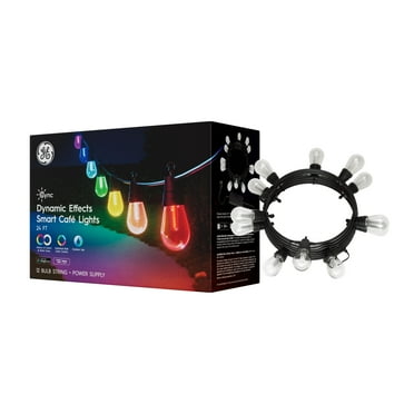 GE Cync Dynamic Effects Smart LED Café Lights, Color Changing Patio String Lights, 24ft