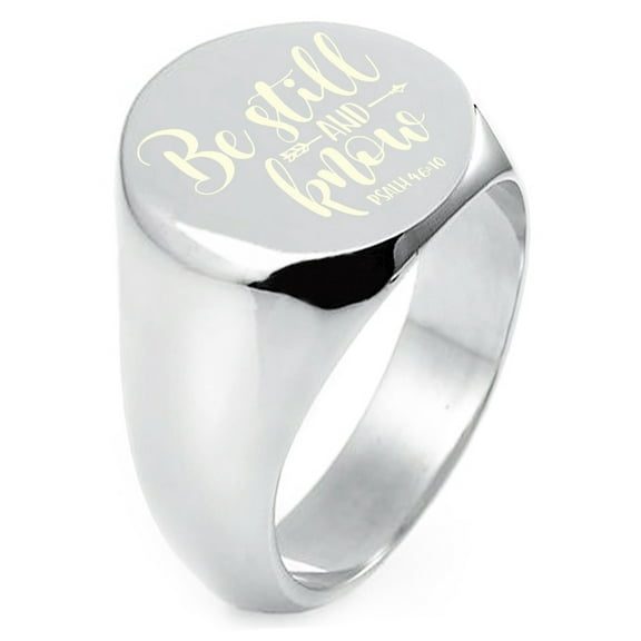 Sterling Silver Be Still & Know Psalm 46:10 Engraved Round Flat Top Polished Ring