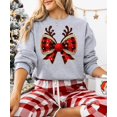 thumbnail image 4 of Red and Black Check Christmas Bow Shirt for Women Teens and Kids Reindeer Antlers Tee Gray Sweatshirt Adult Medium, 4 of 4