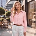 thumbnail image 2 of Womens Striped Button Down Shirts Casual Long Sleeve Collared Blouse Loose Fit Work Office Tops, 2 of 9