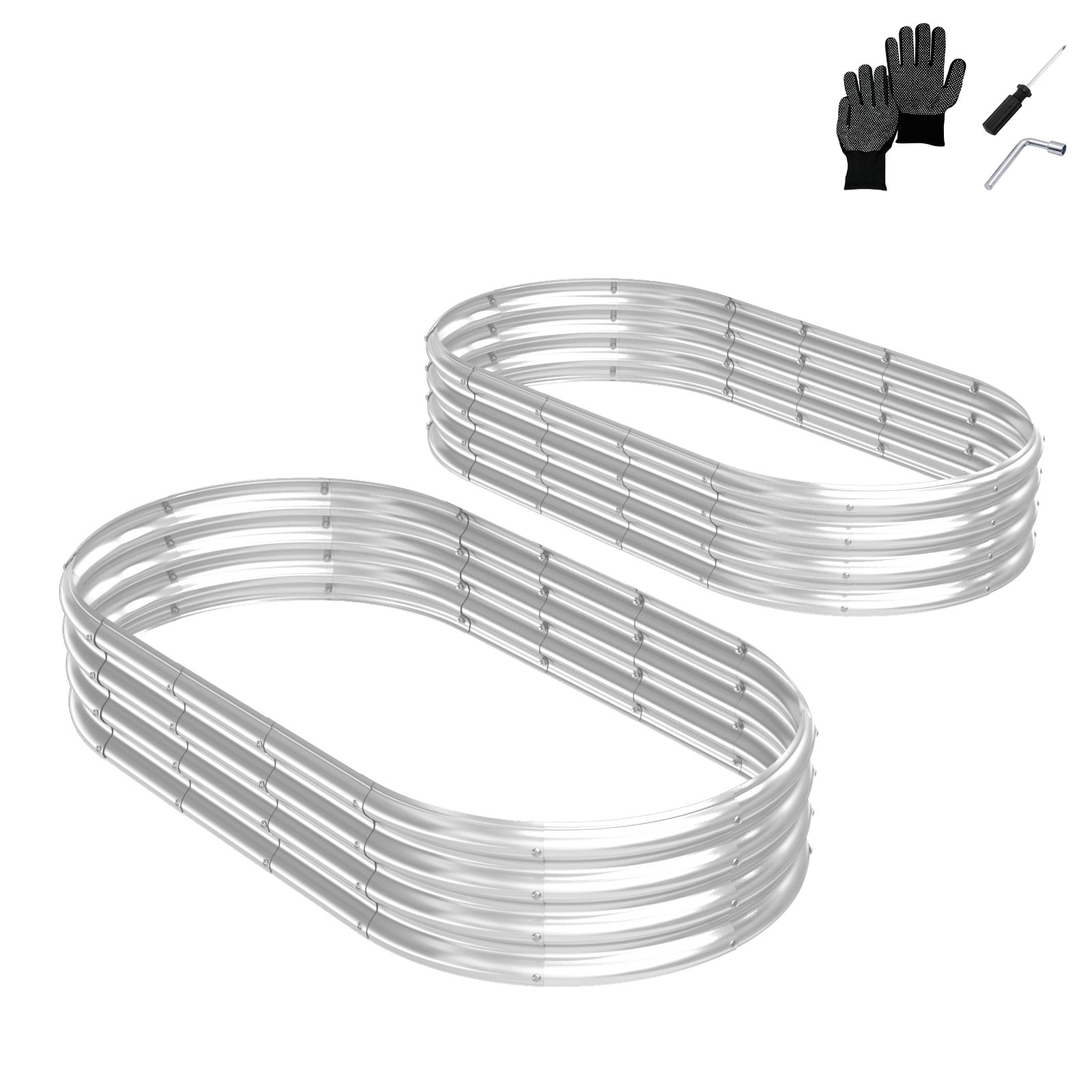 Ktaxon 6x3x1ft Oval Metal Raised Garden Bed - Galvanized Steel Planter Box for Outdoor/Indoor Use, Starlight Silver (2-Pack)