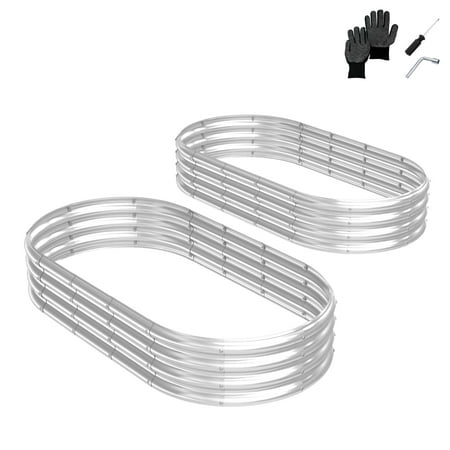 2 Pcs 6x3x1ft Oval Galvanized Raised Garden Bed, Outdoor Metal Planter Box for Vegetables, Fruits, Flowers, Silver, Anti-Rust, Open-Bottom Design