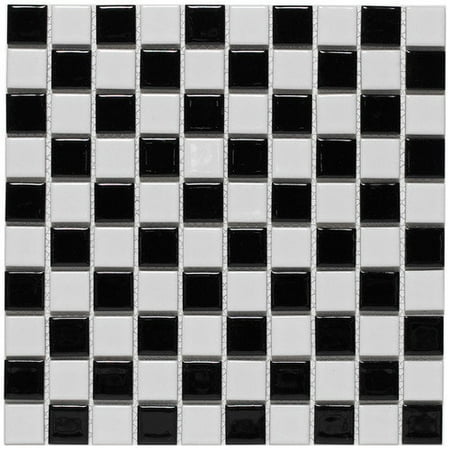 EliteTile Checker 11-1/2'' x 11-1/2'' Glazed Porcelain Mosaic in White and Black
