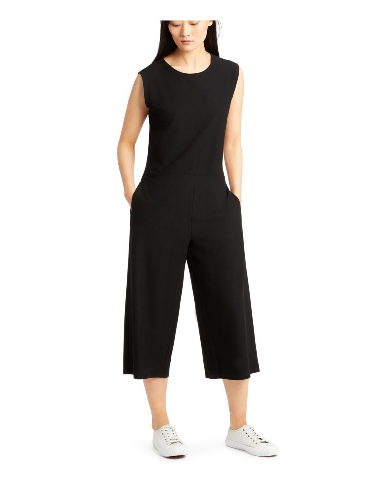 Eileen Fisher Womens Black Jewel Neck Ankle Tie Waist Jumpsuit XL BHFO 4670