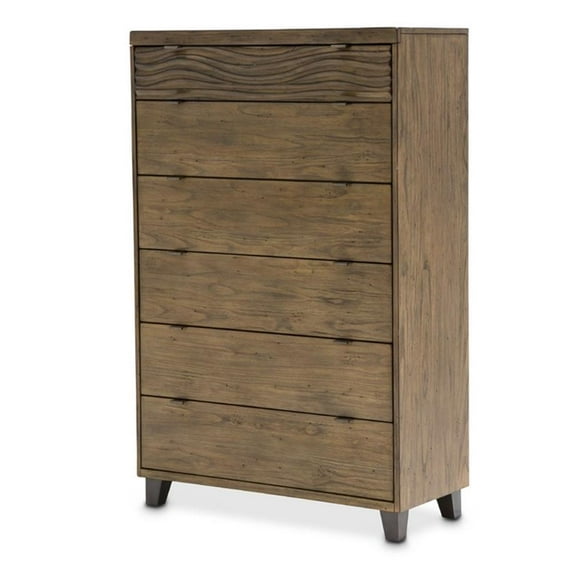 Michael Amini Del Mar Sound 6-Drawer Contemporary Wood Chest in Boardwalk Brown