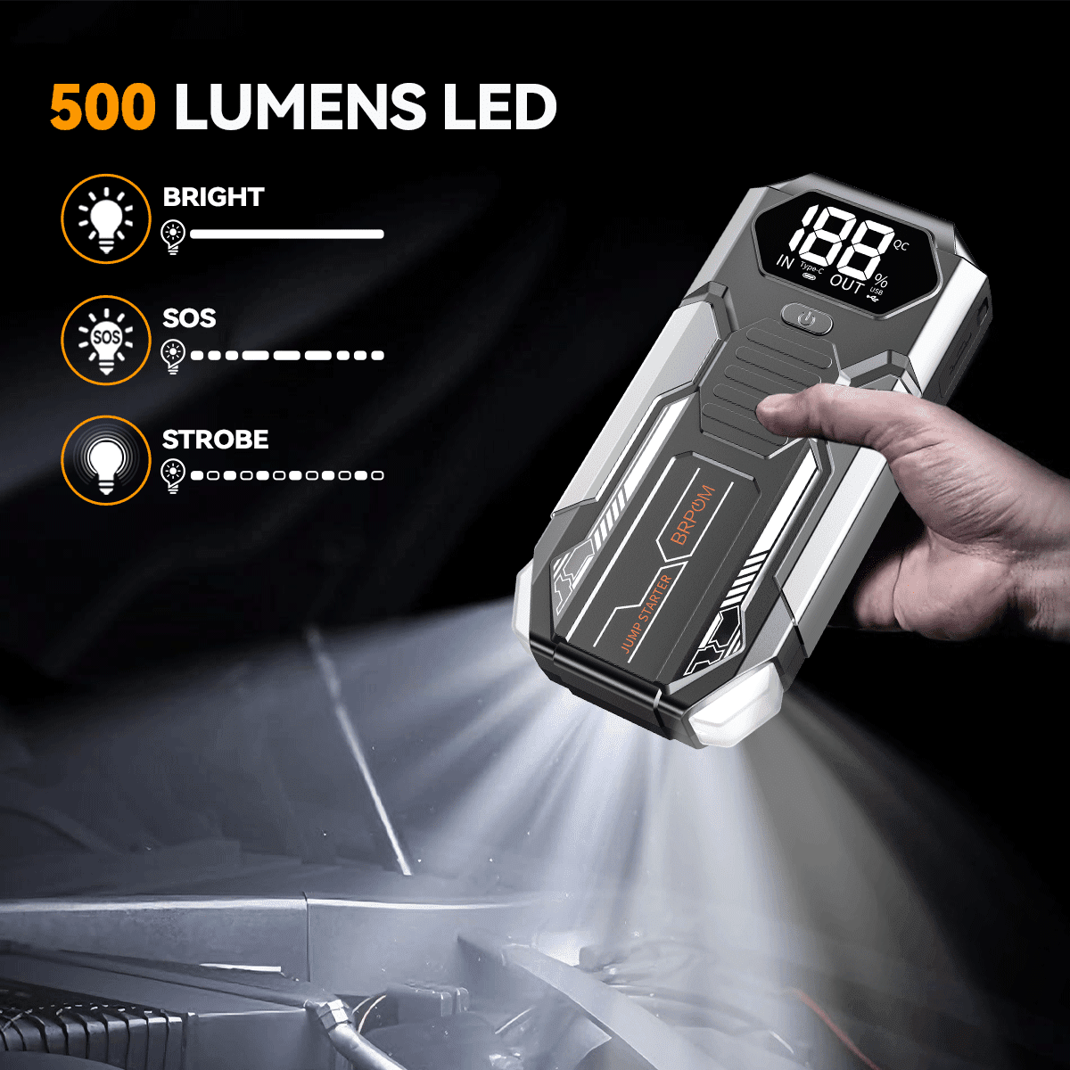 BRPOM Car Battery Jump Starter 4000A, 12V Jump Starter Battery Pack for 6.0L Gas and 5.0L Diesel, 16800mAh Portable Jump Box with LED Light, LED Display, Fast Charging & Emergency Power Bank