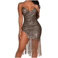 thumbnail image 1 of Fankiway Robe Décontractée Mode Femme Col en V Unie Slim à Sequins Manches Longues Robe de Plage Grande Taille, 1 of 8