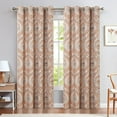 thumbnail image 3 of Curtainking Linen Textured Curtains for Bedroom Living Room Damask Printed Thermal Insulated Curtains Grommet 2 Panels 84 inch Length Terrared on Greyish Beige, 3 of 8