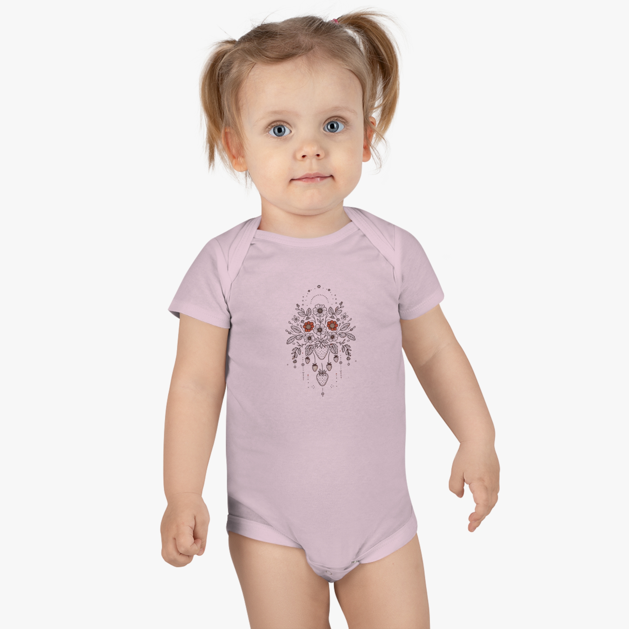 Adorable Baby Onesie® with Strawberry Floral Design - 3 Color Options