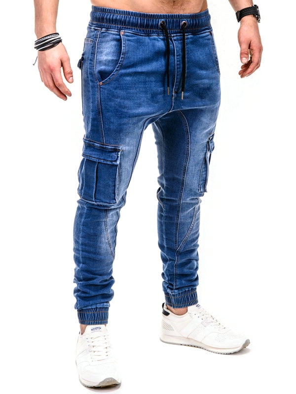 HCgsss Men's Casual Elastic Waist Pockets Jeans Denim Pants - Walmart.com