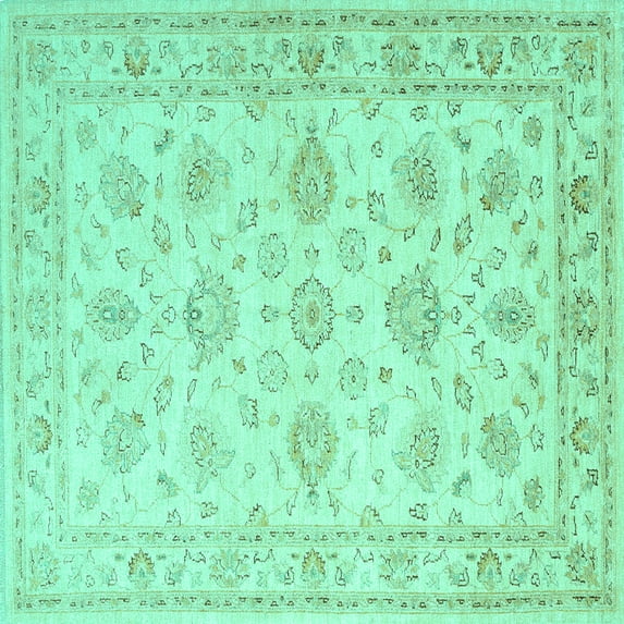 Ahgly Company Machine Washable Indoor Square Persian Turquoise Blue Traditional Area Rugs, 8' Square
