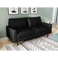 thumbnail image 2 of Koby Home's Collection Luca Modern Futon Sofa, Upholstered in Faux Leather with Track Arms, Cushion Back, and Wooden Legs, Living Room Furniture, Metallic Black Color, 2 of 4