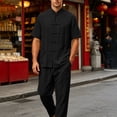 thumbnail image 6 of Men's Cotton Linen Kung Fu Uniform 2 Piece Set Loose Fit Breathable Lightweight Tai Chi Clothing for Training and Practice Short Sleeved Shirt Tops and Pants Size 5XL Black, 6 of 9