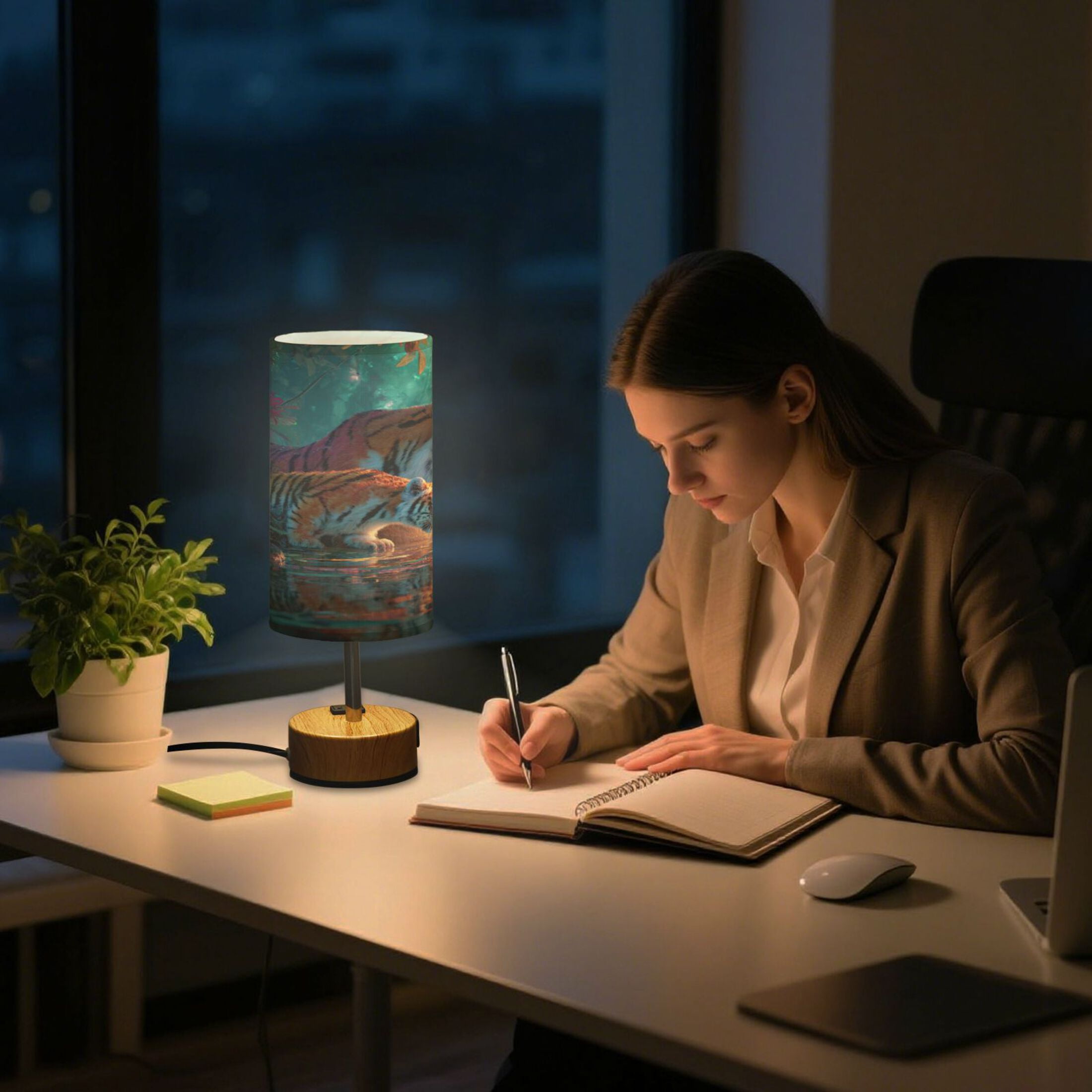 Touch-Control 3-Color Desk Lamp with Plug – Energy-Saving LED + 3 Simultaneous Charging Ports Two Tigers