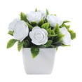 thumbnail image 2 of Arreglo de mini rosas artificiales en maceta cuadrada blanca | Decoración de escritorio con flores artificiales para el hogar y la oficina | Plantas florales de seda realistas con follaje, 2 of 7