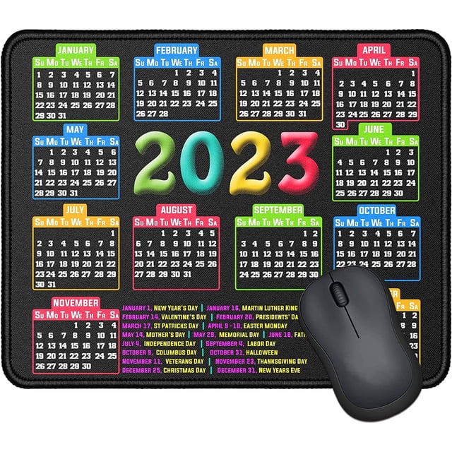 Mouse Pad with Stitched Edge, Computer Mouse Pad with Non-Slip Rubber Base, Mouse Pads for Computers Laptop Mouse 9.6x7.9x0.1 inch (2023 Calendar Black)