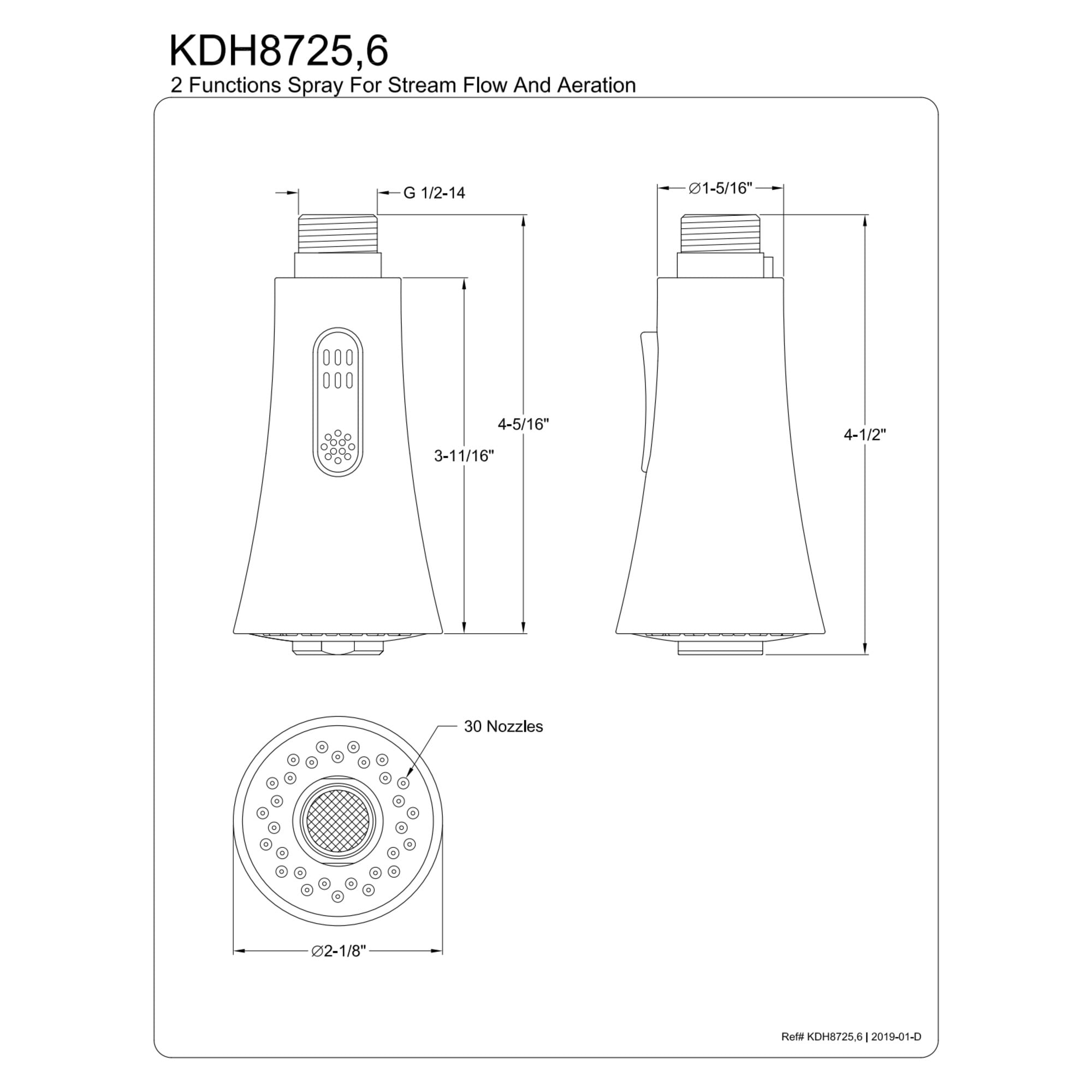 Kingston Brass KDH8726 Pull-Down Kitchen Faucet Sprayer Head, Naples Bronze