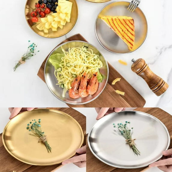 Dream Lifestyle Stainless Steel Dinner Plates, Round Durable Reusable Metal Plates for Eating Camping Feeding Serving Lightweight Easy to Clean