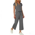 thumbnail image 6 of VBVC Women's 2 Piece V-Neck Drawstring Set,Ladies Sleeveless Top and Wide Leg Pants,Summer Dressy Outfit for Women,Gray,S-2XL, 6 of 7
