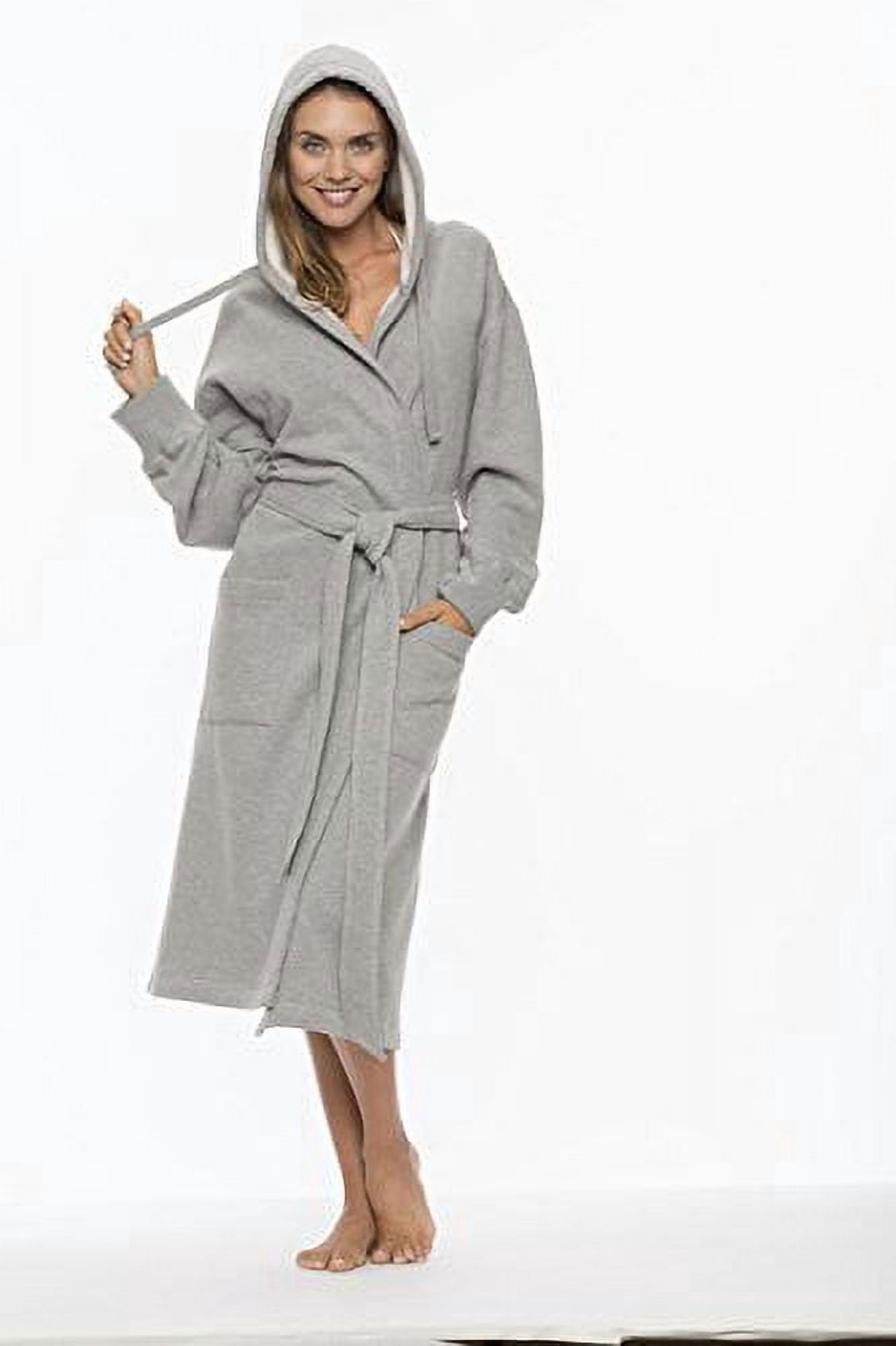 Unisex Hooded Bathrobe Sweatshirt Robe for Unisex Adult, Men and Women Gray, Medium-Large