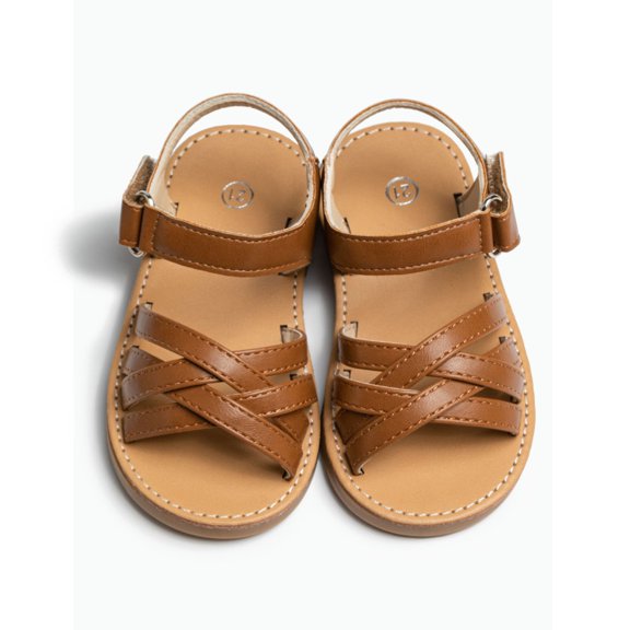 Gyujnb Girls' Cross Strap Soft Sole Sandals Breathable PU Casual Summer Shoes for Daily & Beach Wear,4-4.5 Years