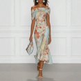 thumbnail image 2 of Printed Colors Floral Off The Shoulder Midi Dress, Twisted Knot Satin Bodycon Mermaid Hem Evening Dress, 2 of 6
