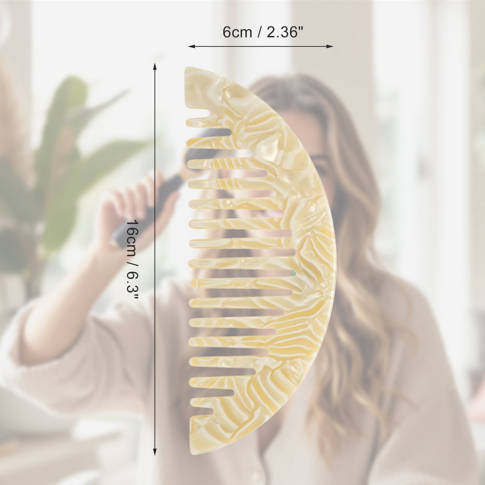Unique Bargains 1 Pc Convenient Half Round Hair Comb for All Hair Types Styles Yellow