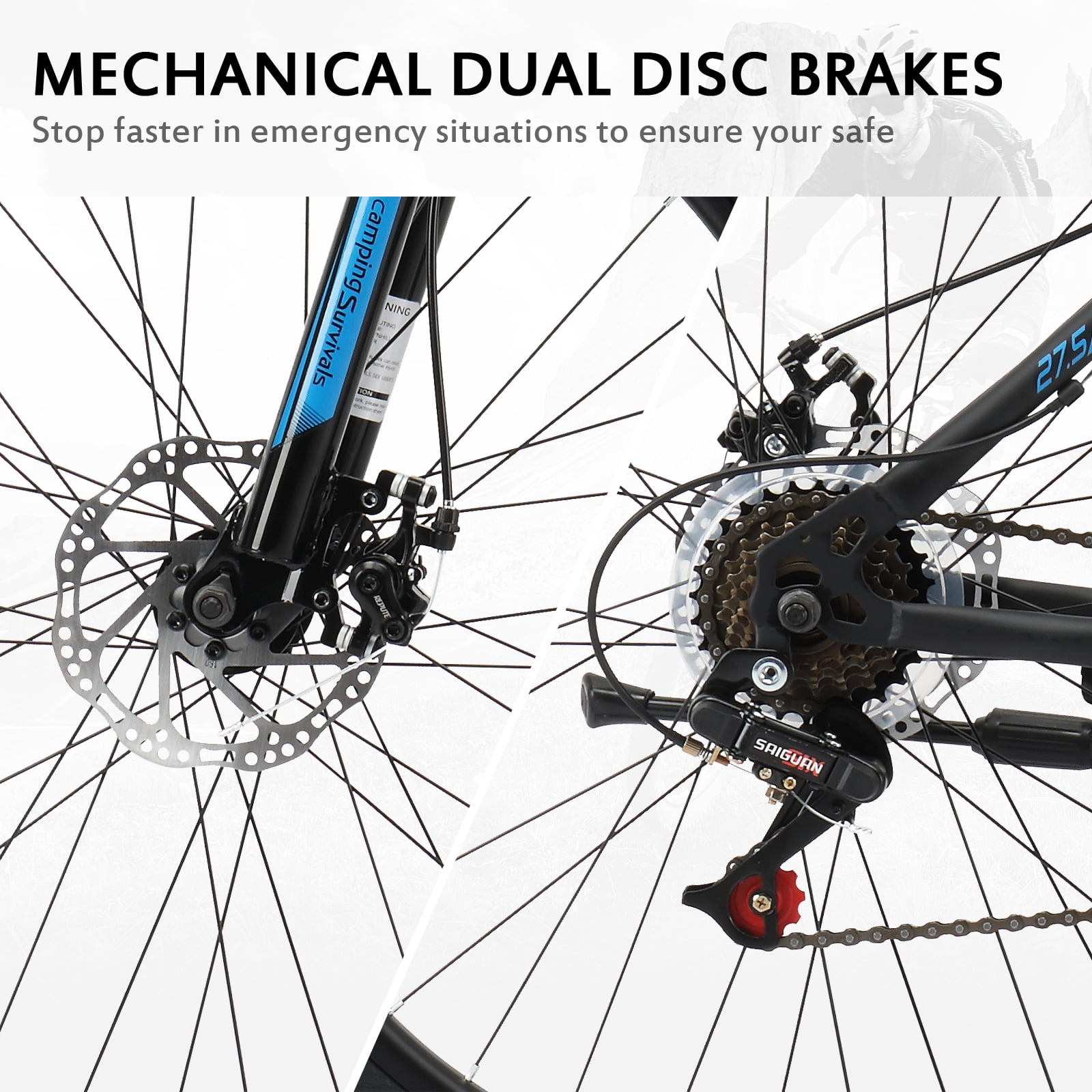 UBesGoo 27.5 inch Mountain Bike with 21-Speed, Dual Disc Brake, High-Carbon Steel MTB Bicycle, Blue
