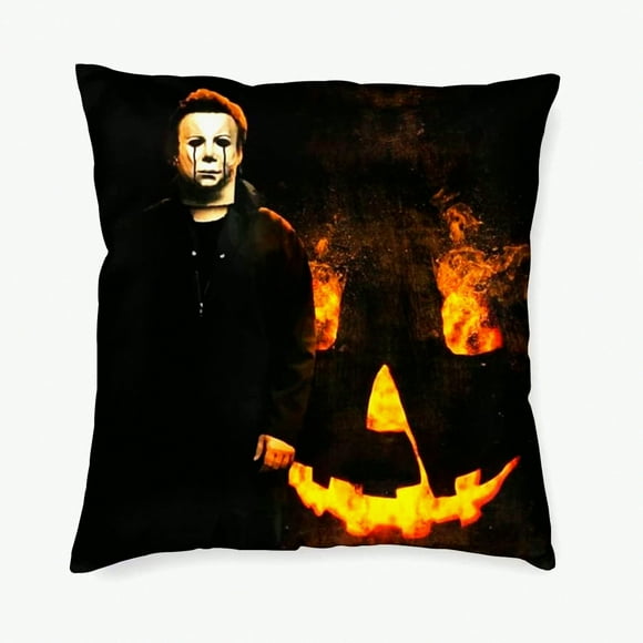 Horror Movie Throw Pillow - Michael Myers Decorative Cushion Cover for Sofa Couch - 18x18 Inch Halloween Home Decor - Scary Movie Fan Gift