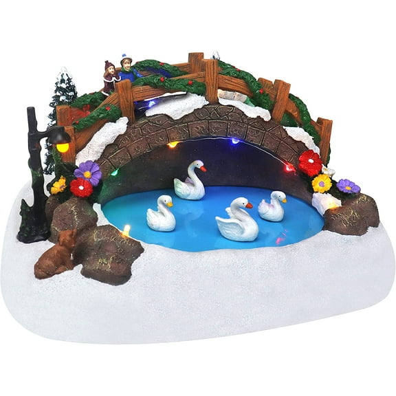 Swimming Swans Christmas Village Swans Family Pre-lit Musical Snow Village Perfect Addition to Your Christmas Indoor Decorations & Holiday Displays