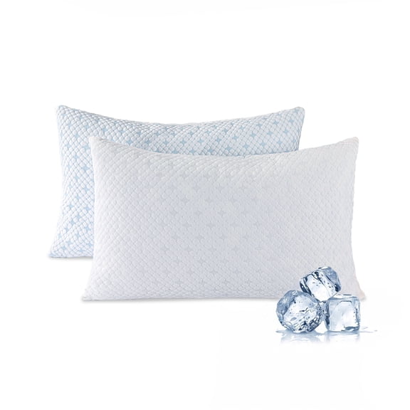 Subfun Cooling Pillows Queen Size Set of 2 - Adjustable Shredded Memory Foam Pillow for Sleeping, Bed Pillows for Side, Back, Stomach, Hot Sleepers, with Washable Cover, Supportive, 2 Pack