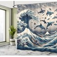 thumbnail image 2 of Ambesonne Fish Shower Curtain, Ukiyo-e Waves Marine Animals, 69"Wx84"L, Sea Blue and Pearl, 2 of 4