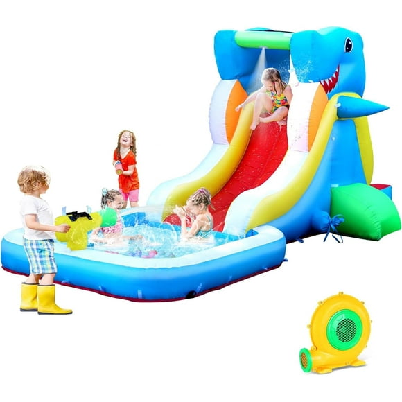 Inflatable Water Slide, Bounce House for Kids Backyard, Toddler Blow Up Bouncer with Air Blower, Splash Zone, Climbing Wall, Water Cannon for Party