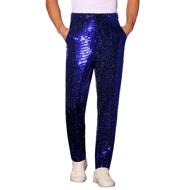 Pantalones de lentejuelas INSPIRE CHIC para hombres, pantalones rectos brillantes para fiestas disco, 30 azul
