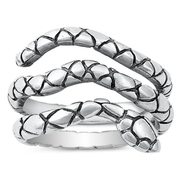 Snake Wide Coil Animal Head Ring ( Sizes 6 7 8 9 10 ) New .925 Sterling Silver Band Rings (Size 8)