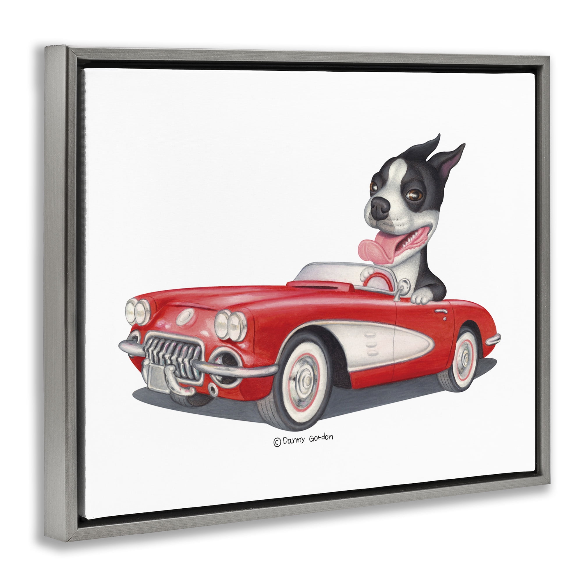 Stupell Industries Dog Driving Vintage Convertible Animals & Insects Painting Gray Floater Framed Canvas Art Print Wall Art, 31 x 25