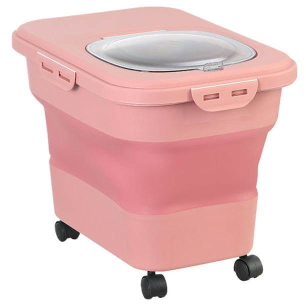 Contenedor plegable de almacenamiento de comida para perros y gatos con tapa y ruedas, contenedor de aperitivos para perros