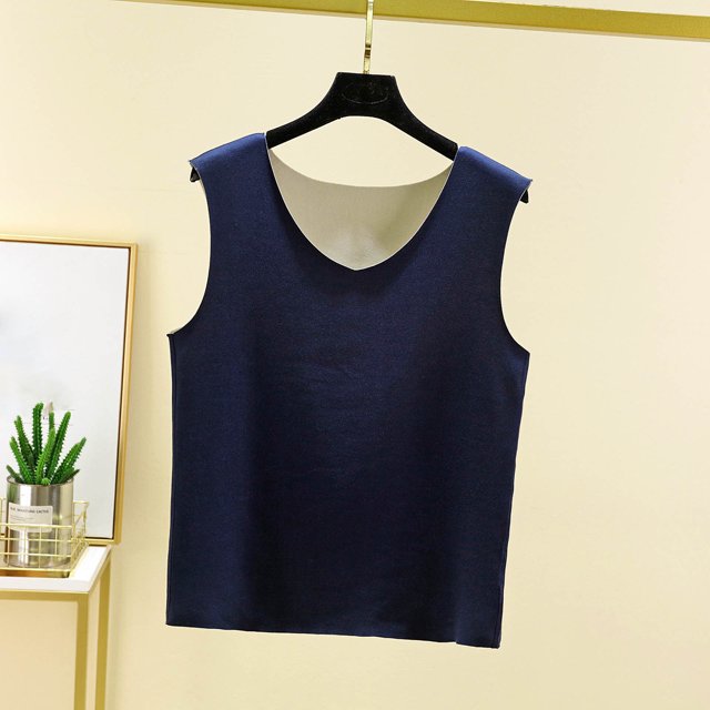 Ropa interior térmica para mujer, blusa de poliéster de color liso de terciopelo de doble cara, cálida, sin costuras, con cuello en V, talla grande