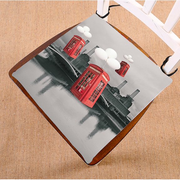 PHFZK Cityscape Chair Pad, Funny Red Telephone Seat Cushion Chair Cushion Floor Cushion Two Sides Size 16x16 inches