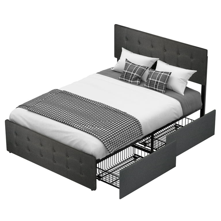 Coolmee Full Size Platform Bed Frame with 4 Underneath