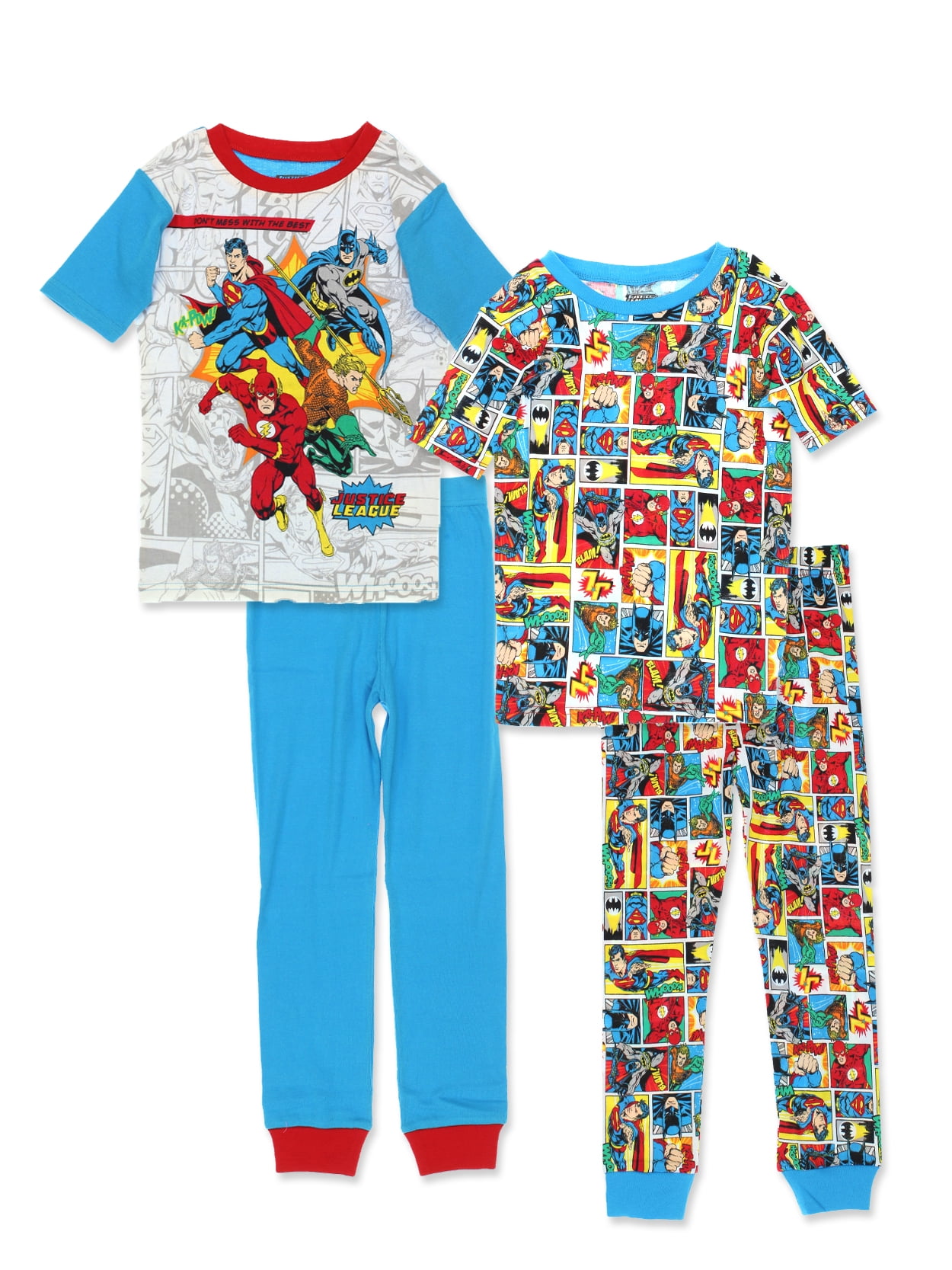Justice League - Justice League Boy's 2fer 4 Piece Short Sleeve Cotton Pajamas Set 21JL092BSL 