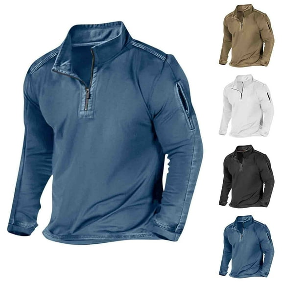 Qingpeng Mens Long Sleeve Shirt Quarter-Zip Sweatshirts for Men Casual Fall Soft Workout Pullover Sweater Silm Fit Shirt
