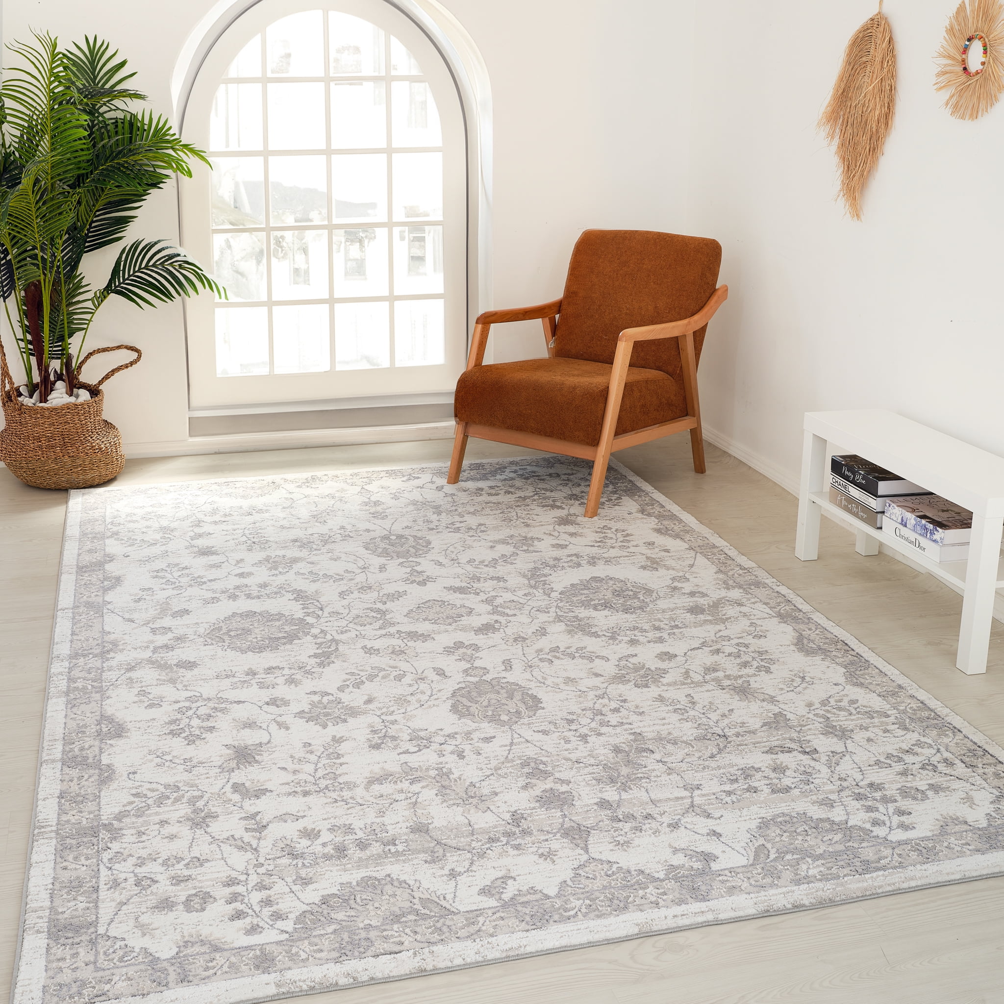 Rug Branch Atlas Classic Indoor Area Rug, Beige Grey, Floral - Living Room, Bedroom, Dining Room, and Kitchen