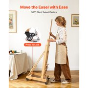 KFFKFF Studio H-Frame Easel for Artists, Supports One or Two Canvases up to 78.74 Inches, Adjustable Height and Angle, Foldable Design with Swivel Wheels, Crafted from Solid Beech Wood,Natural Finish