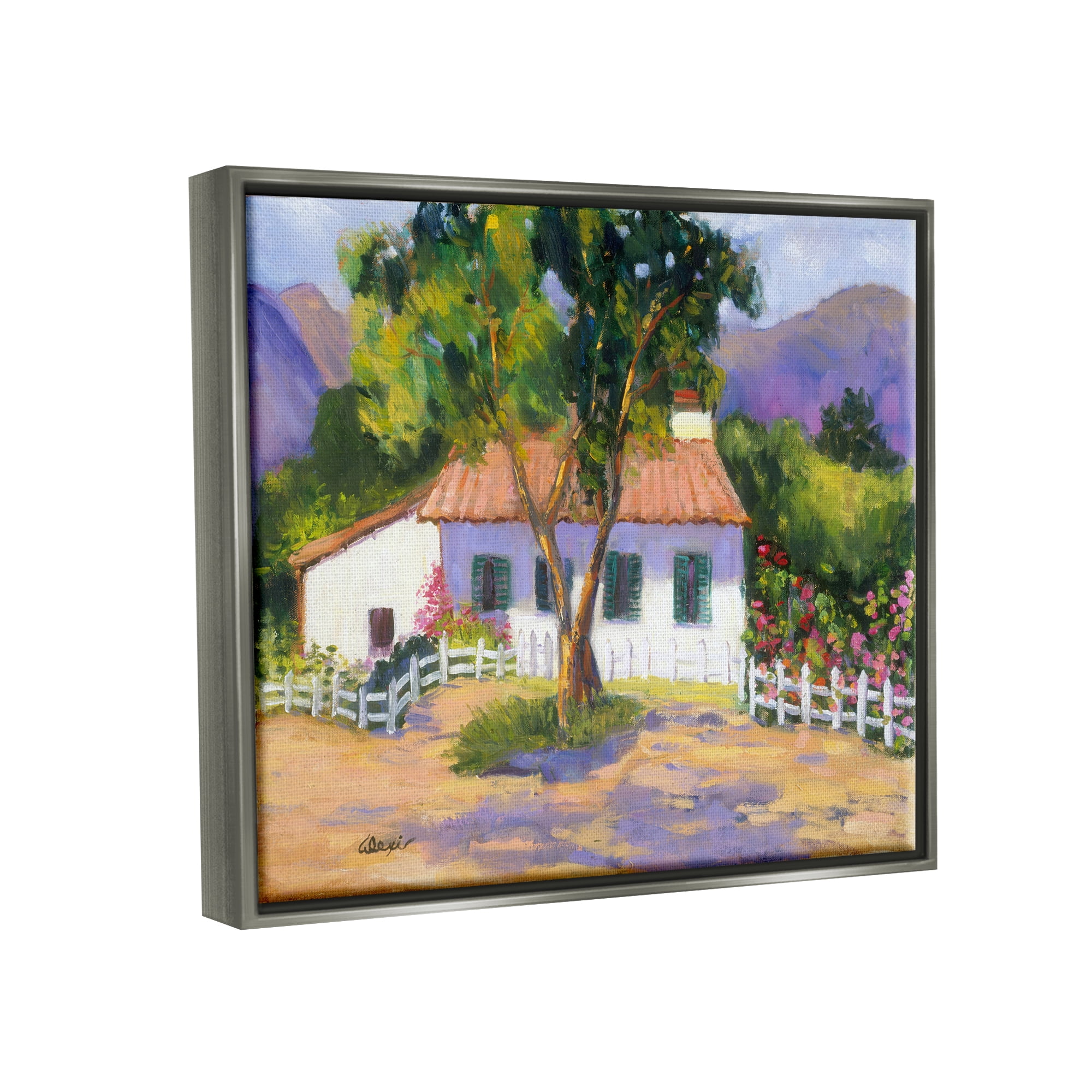 Stupell Industries Cottage Nature Painting Landscape Painting Gray Floater Framed Canvas Art Print Wall Art, 31 x 25