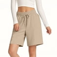 thumbnail image 4 of ClodeEU Women's Elastic Waist Knee Length Shorts,Loose Fit Casual Summer Bermuda Pants Khaki,Womens Plus S, 4 of 5
